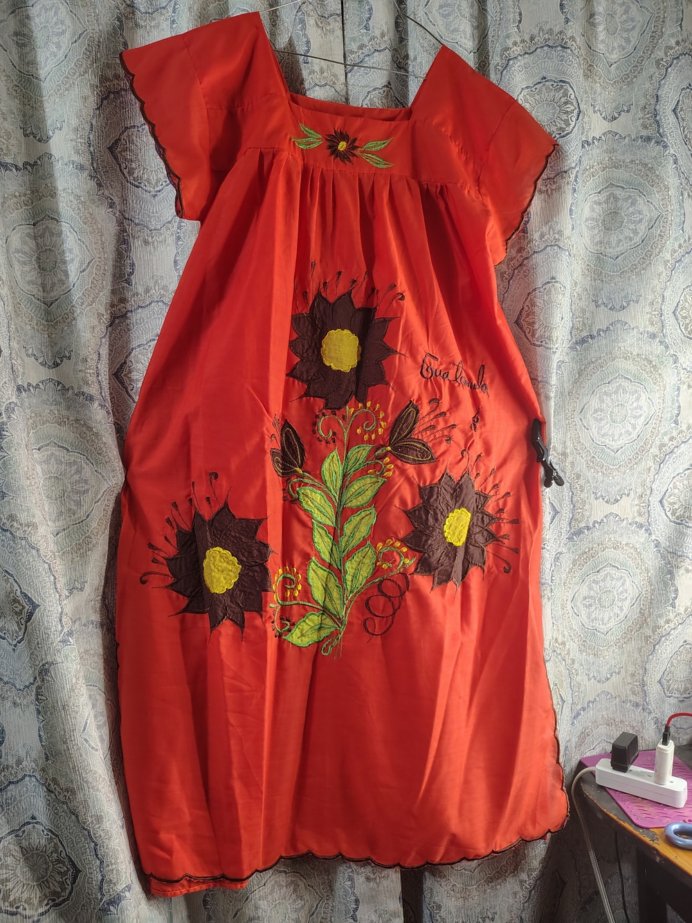 Girls' Orange Embroidered Floral Dress